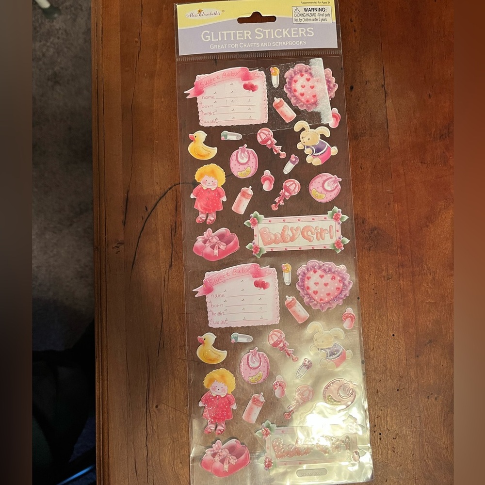 Miss Elizabeth’s Glitter Stickers Great for Crafts and Scrapbooks Sweet Baby Gir